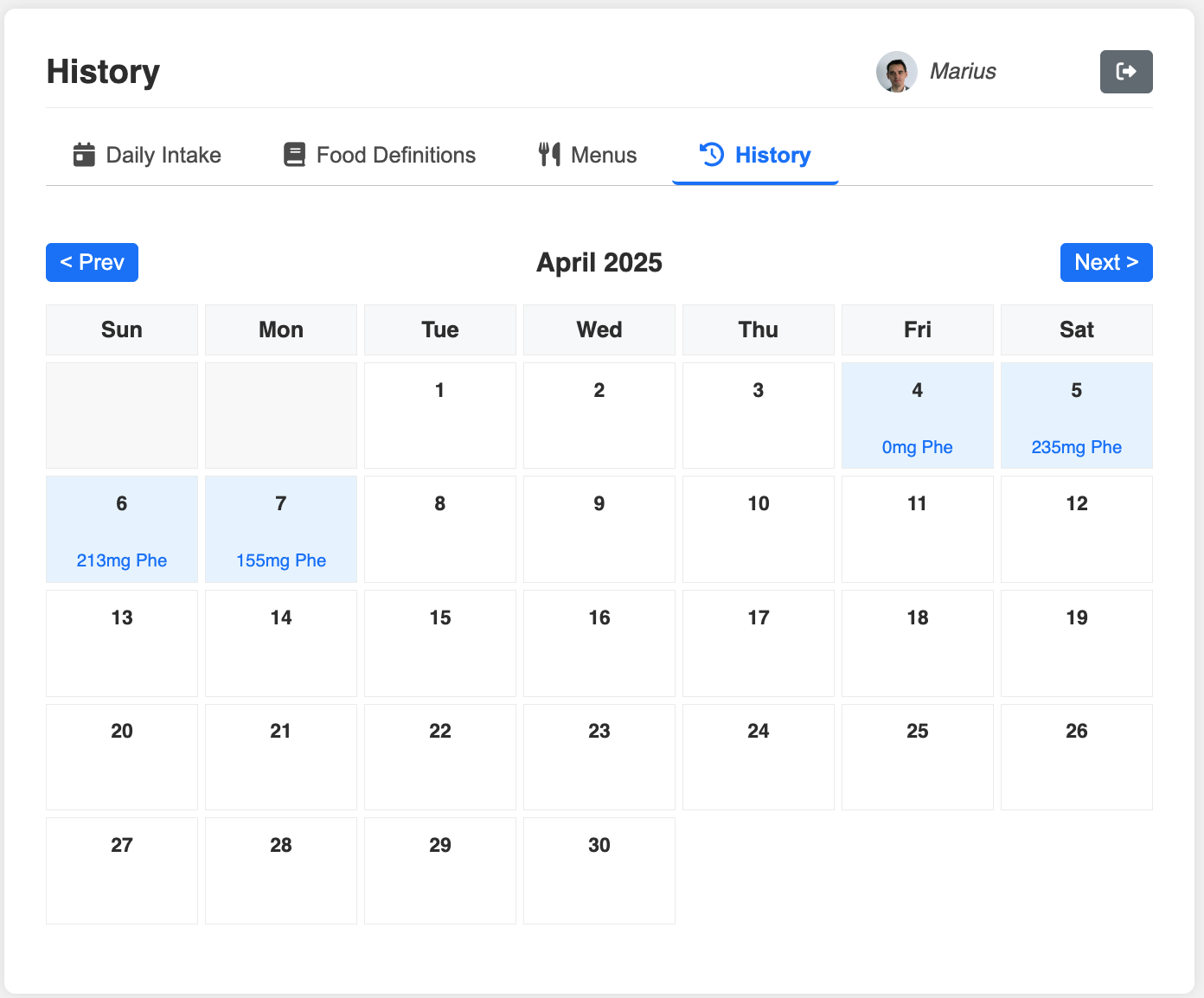 History Calendar Screenshot